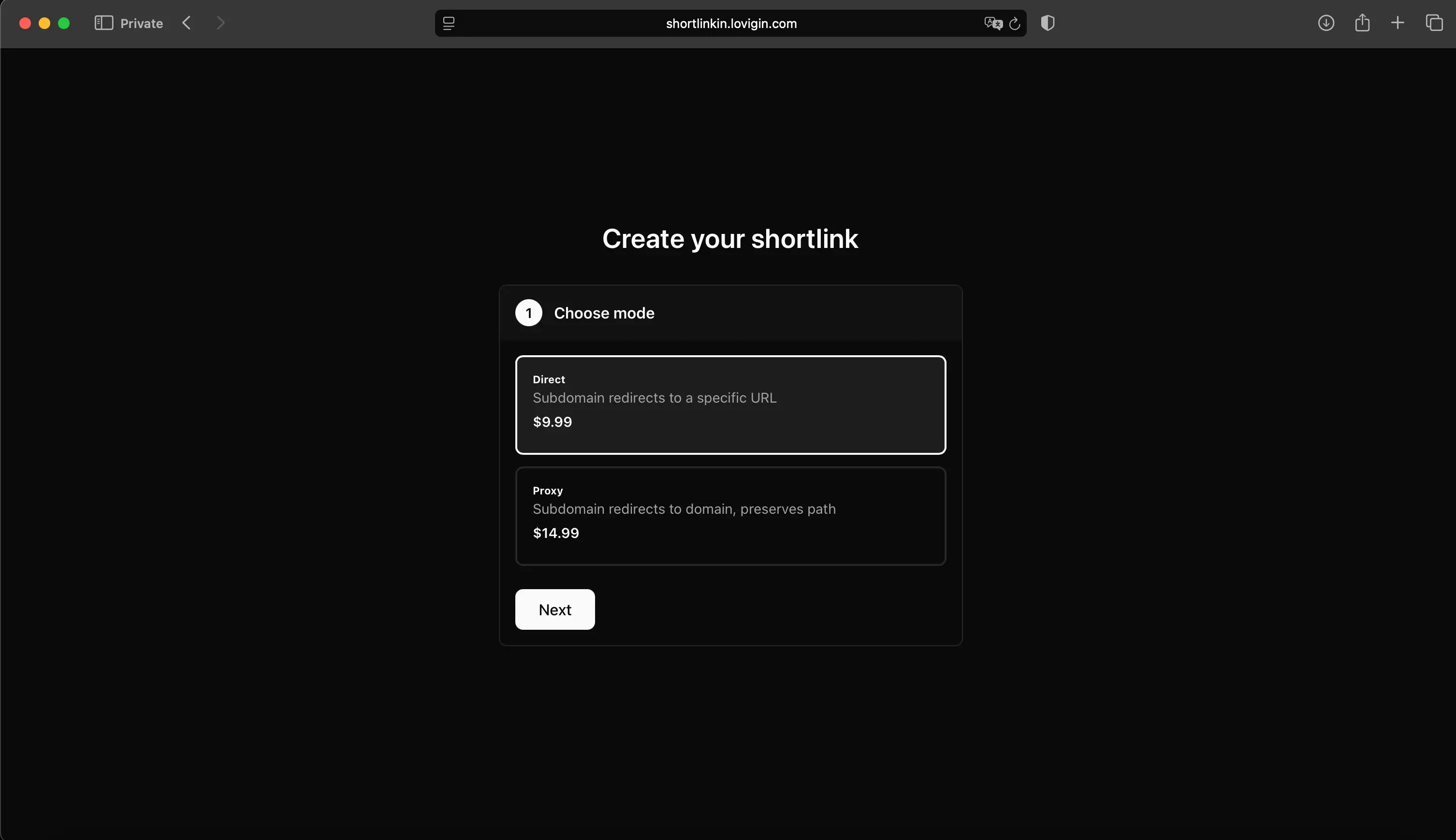 Shortlinkin screenshot 2